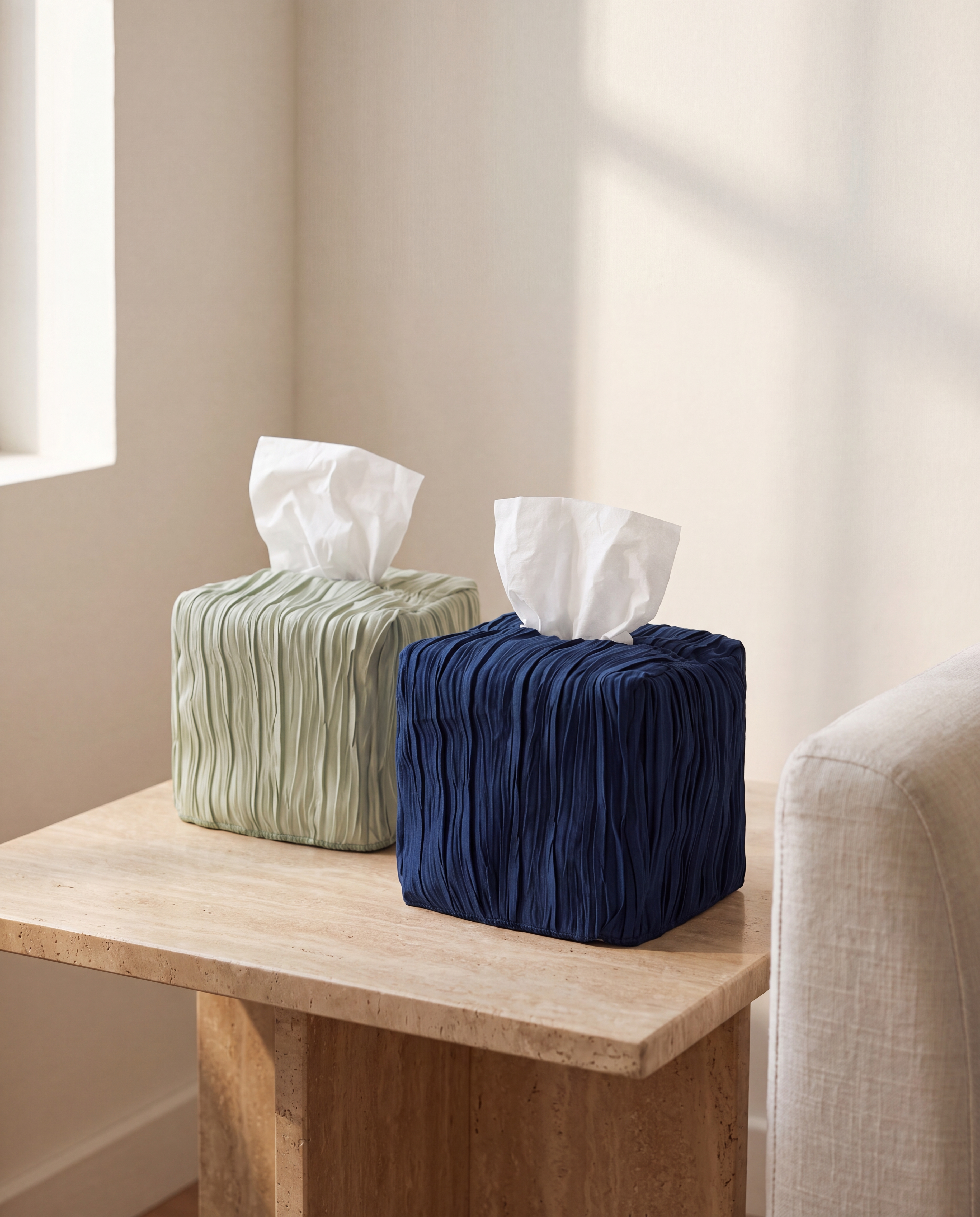 Square pleats tissue case, set of two