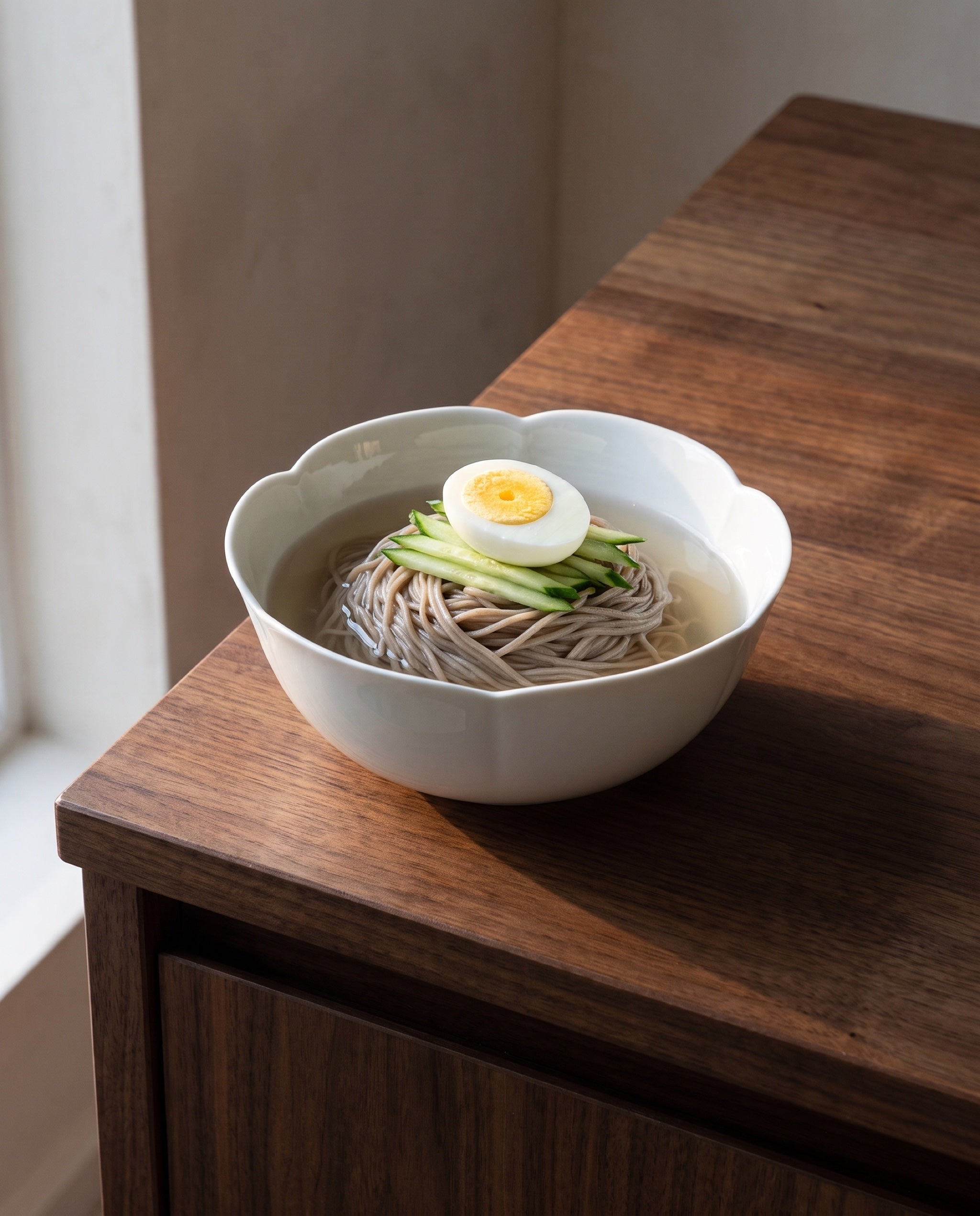 Floom bowl L by Mujagi, holding a full serving of cold buckwheat noodles