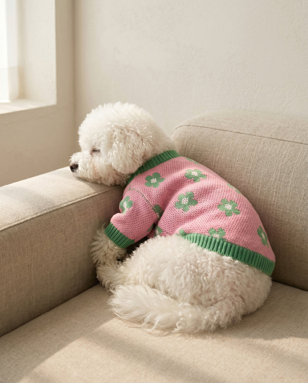 Daisy knit dog cardigan