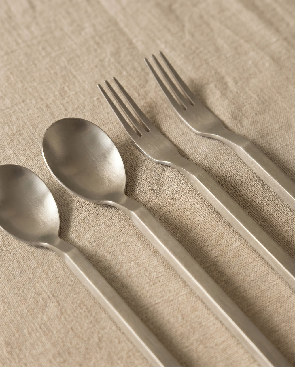Tea spoon and fork in stainless steel