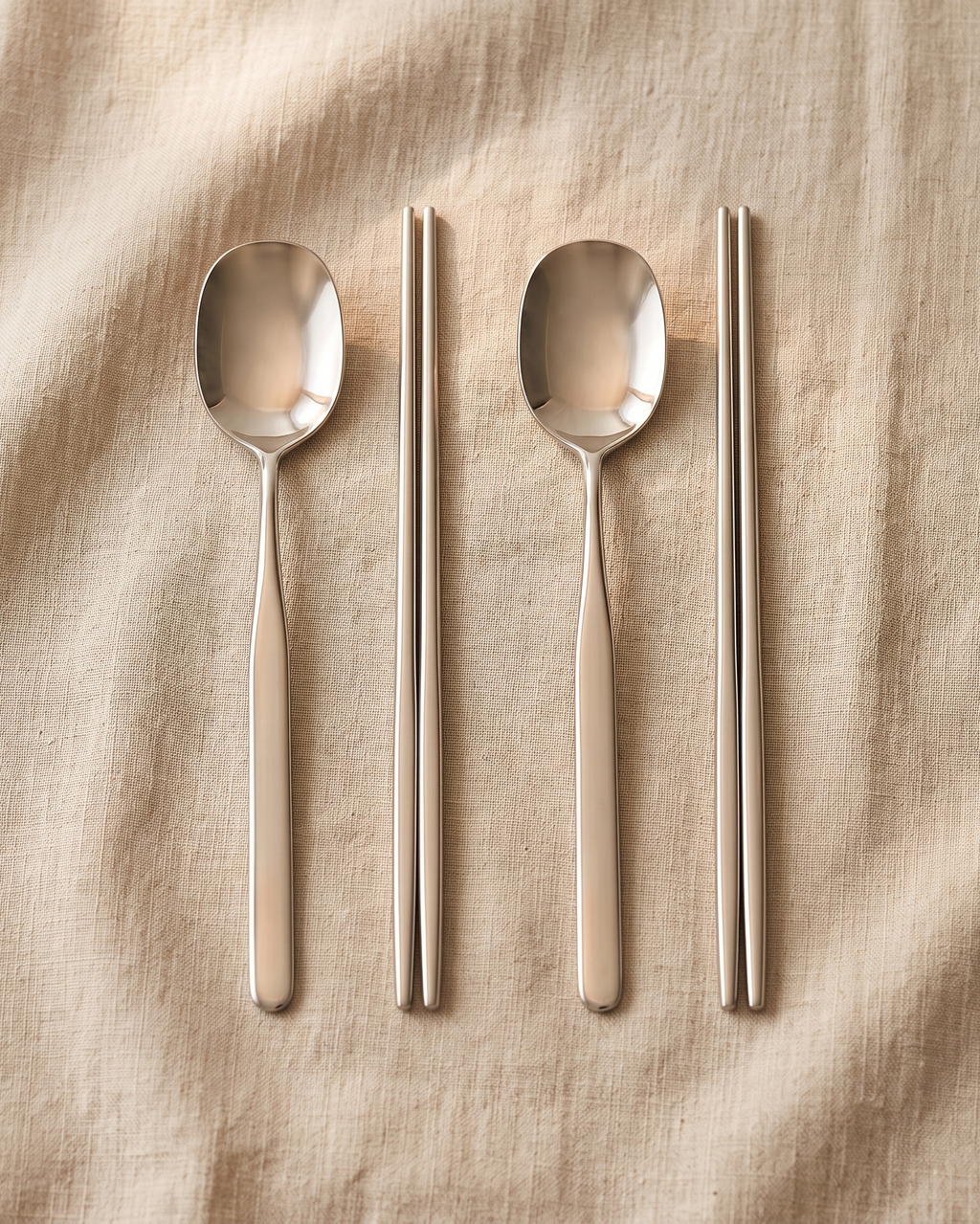 Sujeo, spoon and chopstick, silver edition, set for two