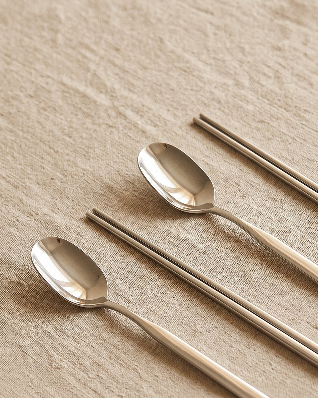 Sujeo, spoon and chopstick, silver edition, set for two
