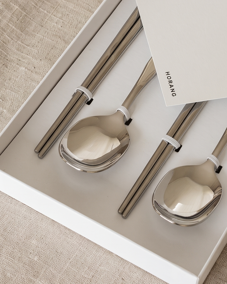 Sujeo, spoon and chopstick, silver edition, set for two