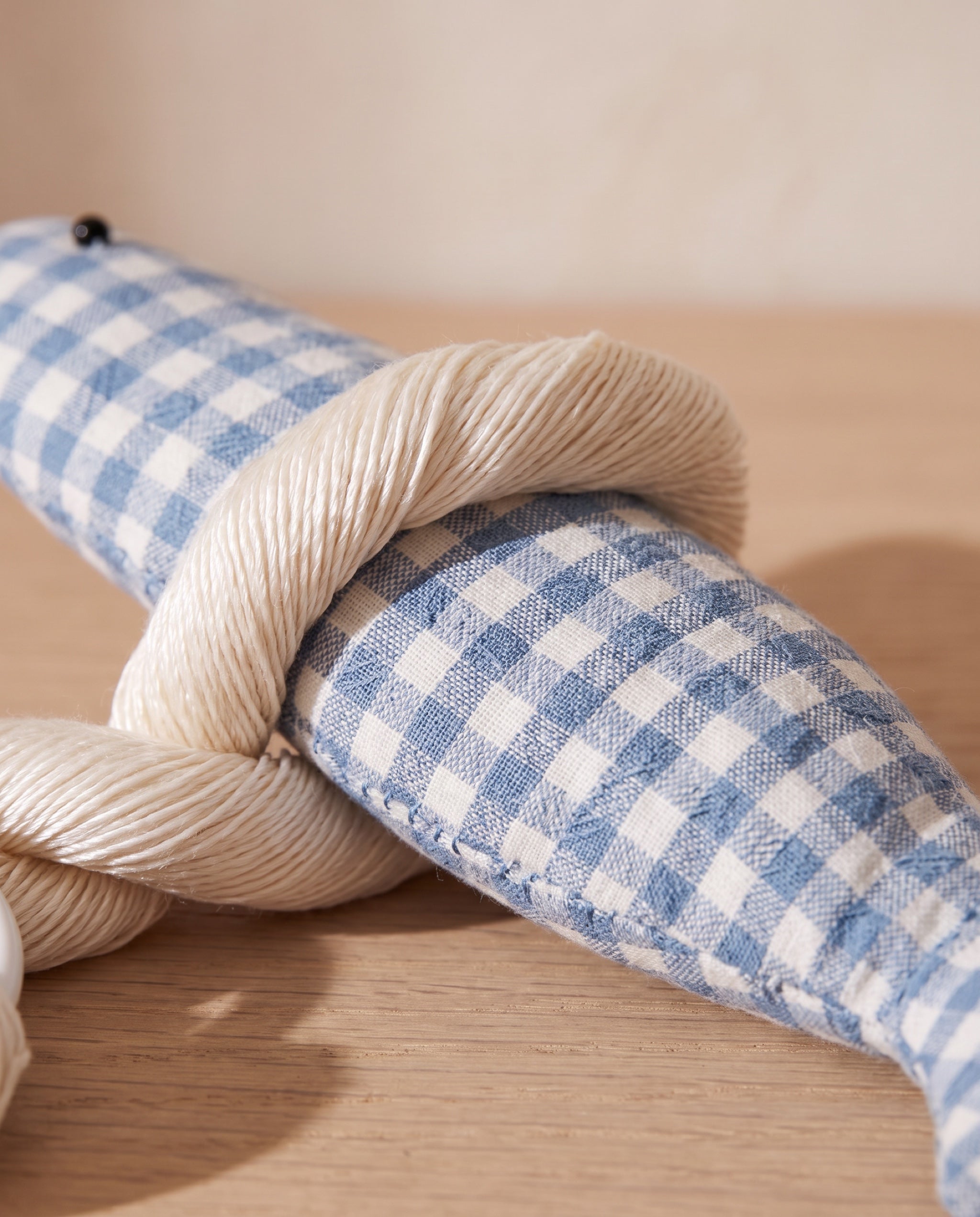 Big Colline good luck pollack ornaments, set of three by lemonbaseball livingclub, material detail: woven gingham, belly seam, silk floss cord
